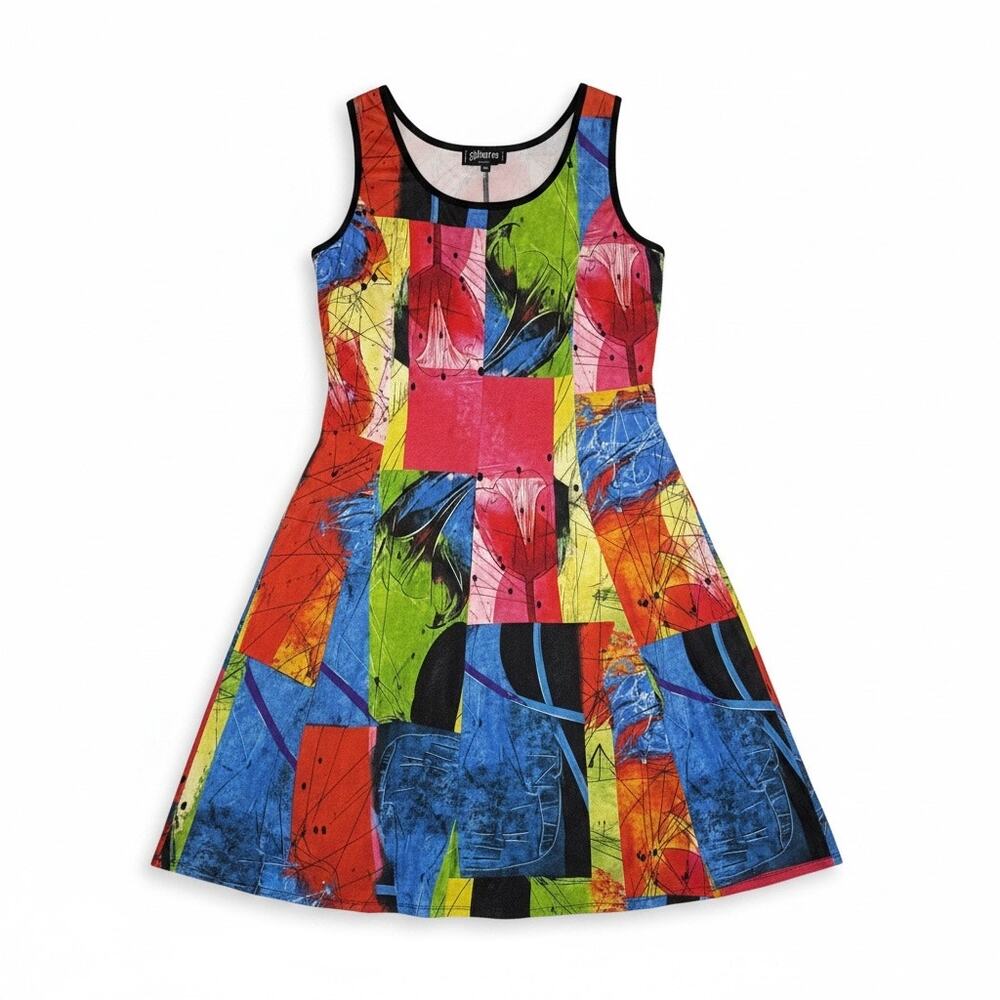 Modes Gitane sleeveless A-line sundress abstract mosaic patchwork print |EUC